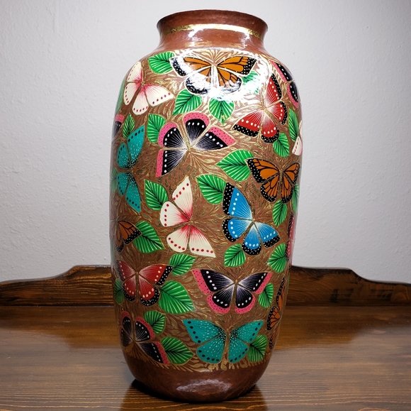 Hammered Copper Artisan Handpainted Vase Butterfly - Picture 2 of 8